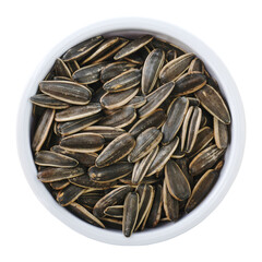 Sunflower seeds in a white bowl isolated transparent