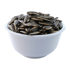 Sunflower seeds in a white bowl isolated transparent
