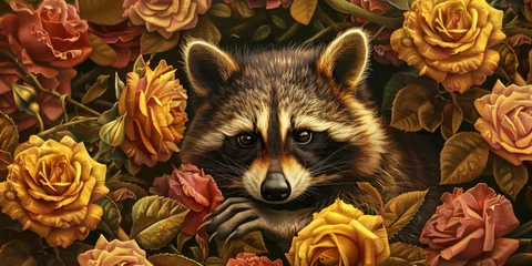 a painting of a raccoon with roses surrounding it, generative AI © VALUEINVESTOR