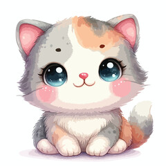 cute watercolor cat cartoon vector on white background
