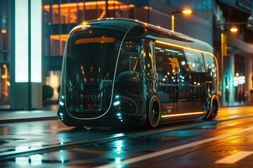 Autonomous smart vehicle future transportation option is hybrid futuristic electric shuttle bus AI Generative - obrazy, fototapety, plakaty