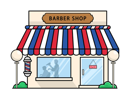 Barber shop building in town. Vector Illustration.