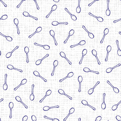 Vector blue spoons simple monochrome repeat pattern with canvas background. Perfect for fabric, scrapbooking and wallpaper projects.