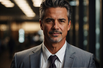 Fototapeta premium Confident Businessman's Portrait in Grey Suit