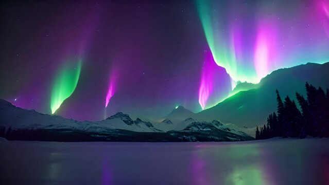 Aurora borealis milky way galaxy. Beautiful aurora dancing over the hills.