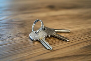New apartment keys laid on a table Symbolizing a new beginning Property ownership And the excitement of moving into a new home or space.