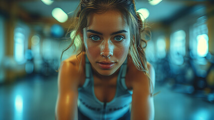 woman doing bicycle crunch workout at the gym. Female in the gym doing abs workout exercise at a fitness club