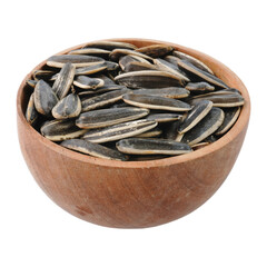 Sunflower seeds in a wooden bowl isolated transparent
