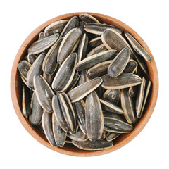 Sunflower seeds in a wooden bowl isolated transparent
