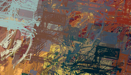 Retro style oil drawing. 2d illustration. Texture backdrop painting form. Creative chaos structure element mix matrix material creation bitmap figures. Acrylic.