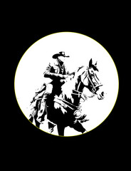 A silhouette of a cowboy riding a horse