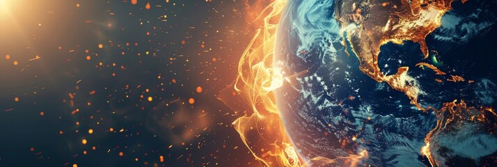 Earth Engulfed in Flames: Global Warming Consequences. Generative AI - obrazy, fototapety, plakaty