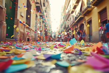 Colorful confetti scattered on the street Symbolizing celebration Festivity And spontaneous joy