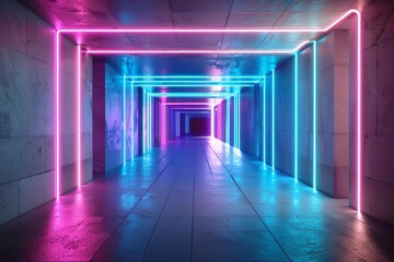 Fototapeta premium Futuristic neon tunnel with dynamic light effects Creating an immersive experience of speed and technology.
