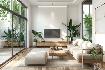 Contemporary living room with minimalist decor Natural light And modern furniture