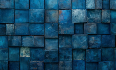 Cobalt Canvas Mosaic: Textured Blue Square Tiles Background