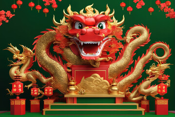 Fototapeta premium Chinese New Year painting for the Year of the Dragon, the mighty dragon