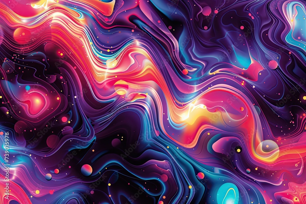 Aufkleber a digital background filled with swirling, kaleidoscope-like patterns featuring vibrant neon colors.
