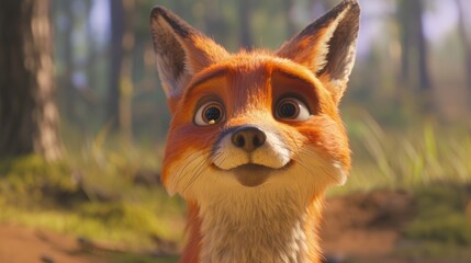 Naklejka premium A curious fox investigates the world with bright eyes.