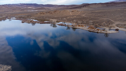 Drone flight showing town of Silver Springs and Lahontan reservoir