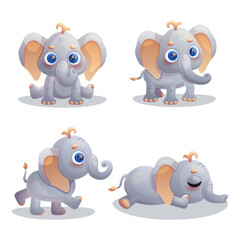 Adorable elephant characters set. Vector illustration.