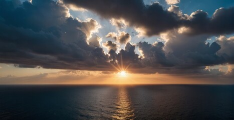 Naklejka na ściany i meble A tranquil sunset over a vast ocean, sea. Generative AI.