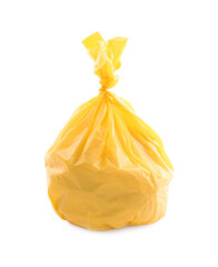 Yellow plastic garbage bag isolated on white