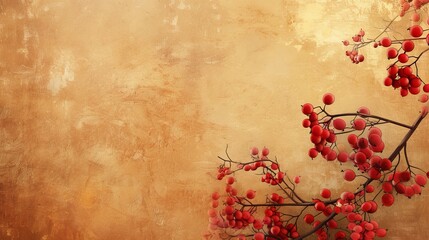 Autumn Elegance: Red Berries and Textured Foliage on Vintage Background