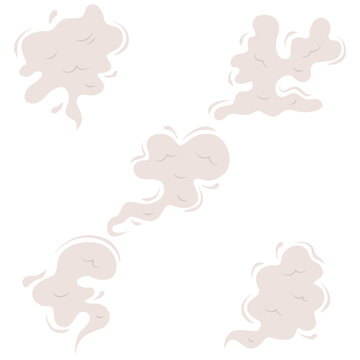 Cartoon Smoke Cloud With Simple Cartoon Design. Smoke Explosion For Comic. Vector Illustration Set.