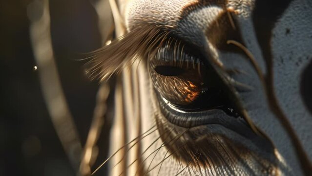 closeup of the eye of a zebra. 4k video animation