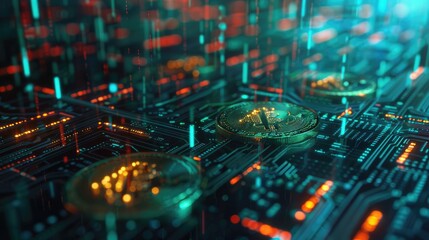 Fototapeta premium Interpretation of future money It presents digital or cryptocurrency as the next evolution in financial transactions.
