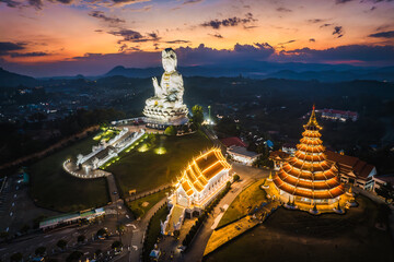 Aerial view of Wat Huay Pla Kang: Goddess of Mercy, in Chiang Rai, Thailand
