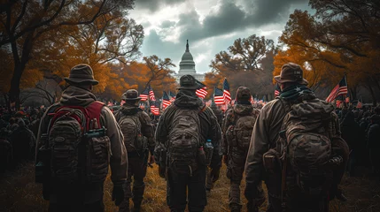 Foto op Aluminium Political polarization - America divided - secession - civil war - conflict between the states - red versus blue - conservative versus liberal - militia - army - rally - soldier  © Jeff
