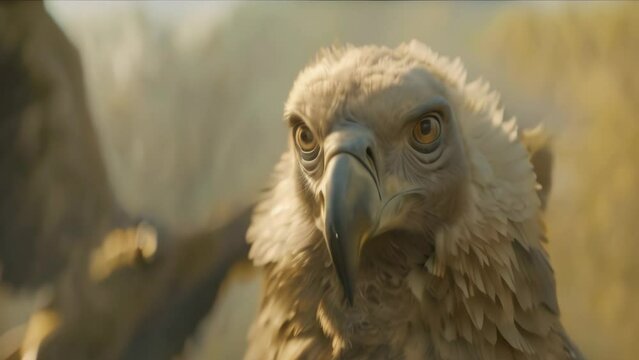 closeup griffon vulture a bird of prey. 4k video animation