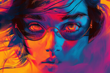 Colorful and vivid illustration of a woman painted in watercolor Bunte und lebendige Illustration einer Frau in Aquarell gemalt 水彩で描いたカラフルで鮮やかな女性のイラスト