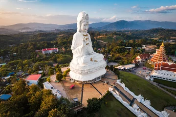 Foto op Canvas Aerial view of Wat Huay Pla Kang: Goddess of Mercy, in Chiang Rai, Thailand © pierrick