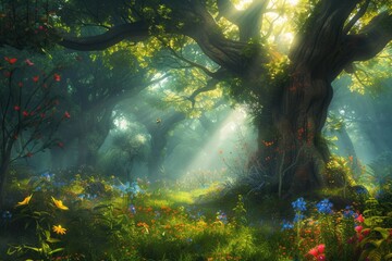 Fototapeta na wymiar Magical fantasy fairy tale scenery, night in a forest