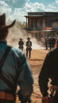 High Noon Duel in the Old West - Cowboys at the Ready - western - street - cowboys - duel