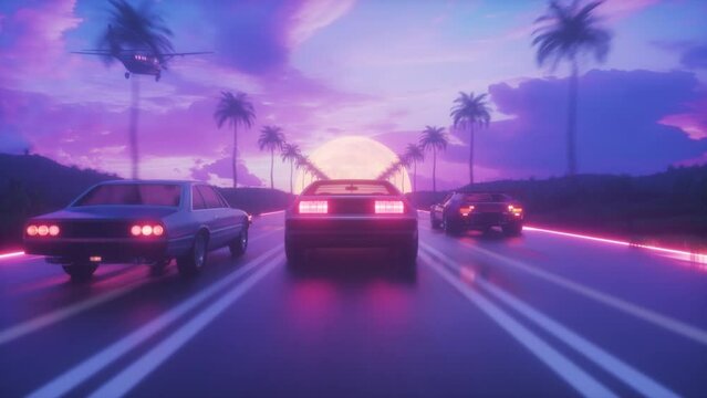 Riding Cars at Sunset Time Synthwave Mood Background