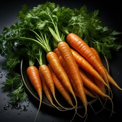 Close up of carrots arranged against gray background. - obrazy, fototapety, plakaty