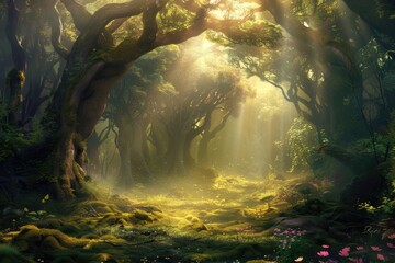 Magical fantasy fairy tale scenery, night in a forest
