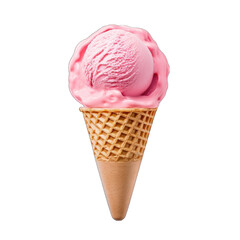 A strawberry ice cream cone with pink ice cream forming a splash around the conn png
