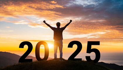 New Year 2025: Silhouette sunset represents hope, transition, and new beginnings