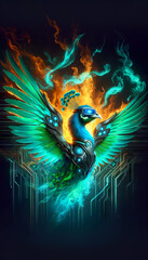 Neon Perfection: The Elegant Peacock