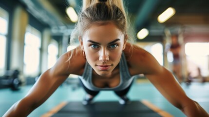 Fototapeta na wymiar Sporty woman exercising at the gym for healthy life. Fitness exercising, Beautiful female working out for muscle, Athlete woman in sportswear doing fitness. Weight training