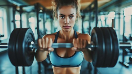 Fototapeta premium Sporty woman exercising at the gym for healthy life. Fitness exercising, Beautiful female working out for muscle, Athlete woman in sportswear doing fitness. Weight training
