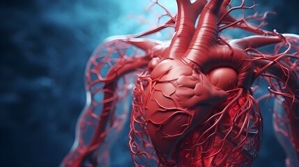 medical organ anatomy with heart and blood vessel in human body, 3d illustration - obrazy, fototapety, plakaty