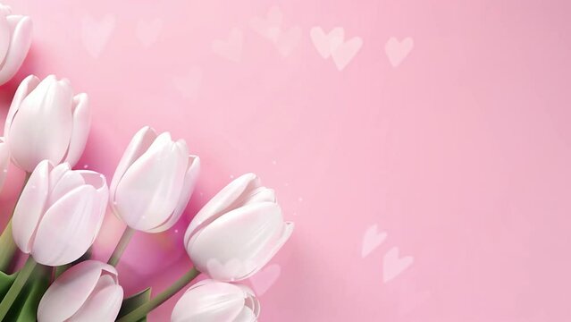 International Women's Day with Pink Tulips in Pink Background