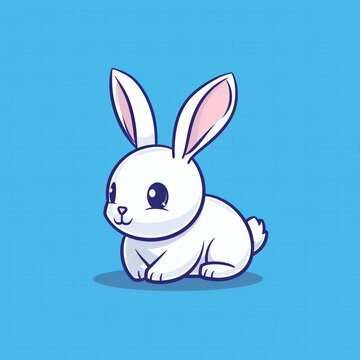 Cute rabbit flat logo illustration, cartoon rabbit icon.