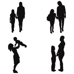 Mother and Daughter Silhouette With Various Design. Vector Illustration Set.